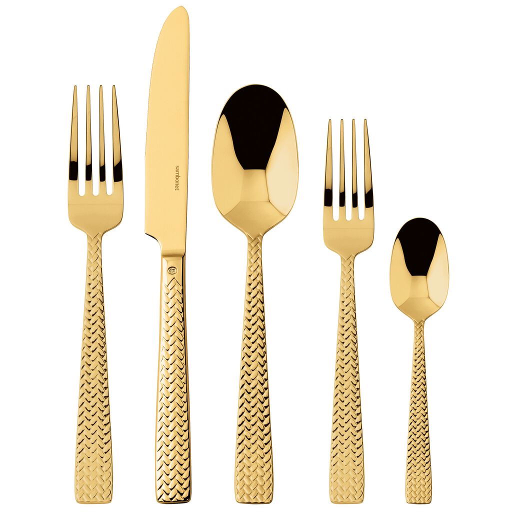 Flatware place setting, 5 pieces , PVD Mirror PVD Gold, Cortina,